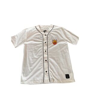 WXYZ MFG CO Savage Graphic Baseball Jersey Smiley Face Flame White Mens Large